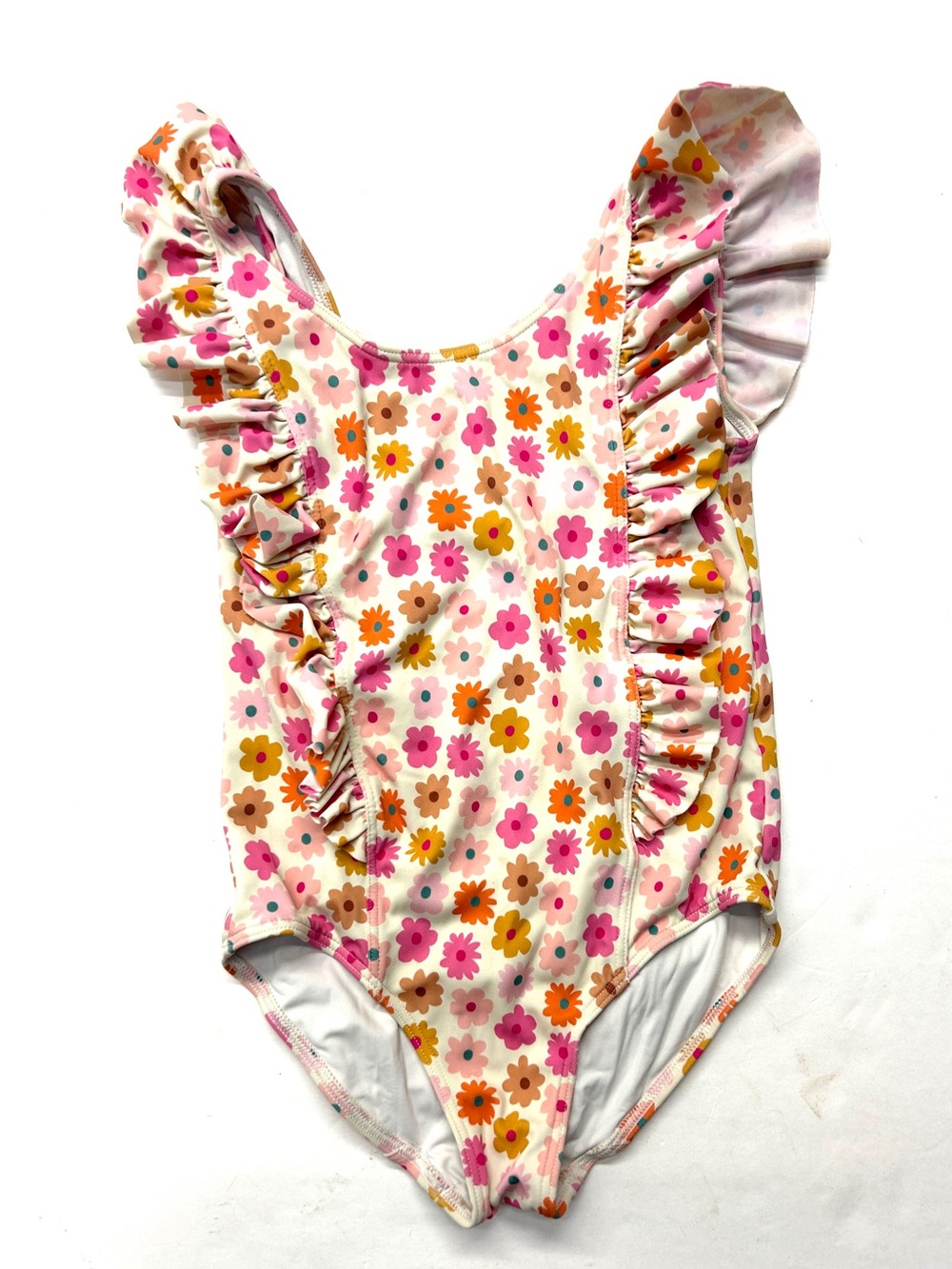 Quince Girls Floral Ruffle One-Piece Swimsuit Pink, Orange, Yellow